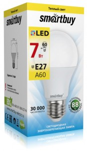 SALE SmartBuy ЛОН A60 E27 7W(600lm) 3000K 2K 110x60 SBL-A60-07-30K-E27-N