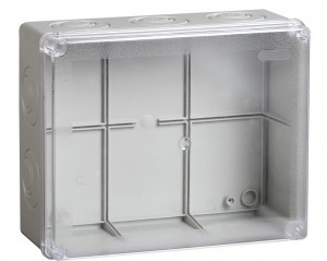 IEK коробка КМ41275 распред. ОУ 240х195х90 мм IP44 (RAL7035, прозр. кр., кабельные вводы 5 шт