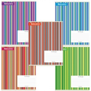 Тетрадь 24л. BRAUBERG клетка, обложка мелов. карт., "Полоски", 5 видов, 401863