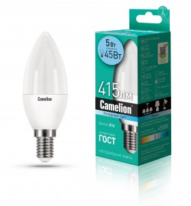 Camelion Свеча E14 5W(415lm 220°) 4500K 4K матов. 106x38 пластик LED5-C35/845/E14
