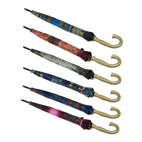 Зонт-трость женский, металл, пластик, полиэстер, 55 см, 16 спиц, 6 дизайнов, RST124406