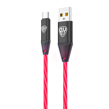 BY Кабель для зарядки Светящийся Type-C, 1м, 2.4А, Быстрая зарядка, подсв. оранжевая, Герои, ЕРМАК