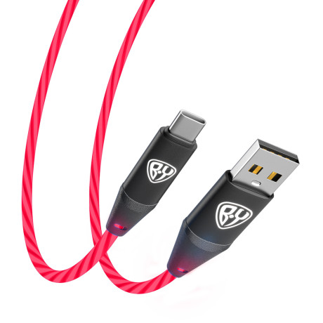 BY Кабель для зарядки Светящийся Type-C, 1м, 2.4А, Быстрая зарядка, подсв. оранжевая, Герои, ЕРМАК