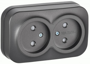 IEK GLORY роз. ОУ 2 мест. 10А (шторки) РСш22-2-ХСм сталь мат. ERH23-K46M-10