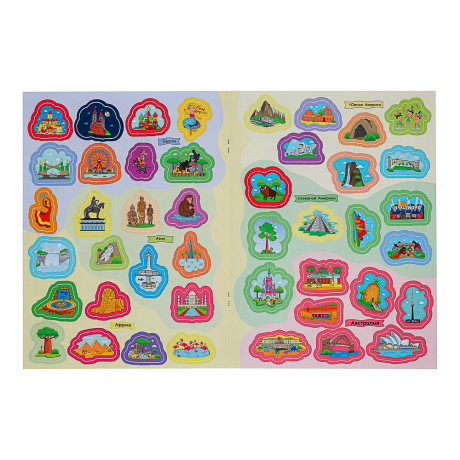 БРАЙТ КИДС Книга развивающая с наклейками "Атлас мира", бумага, 21х19,7см, 8 стр., 4 дизайна