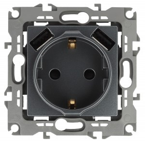 ЭРА 12 мех. роз. СУ 1 мест. 16А земля, шторки, 2хUSB, графит, автоклеммы 12-4109-12 6569