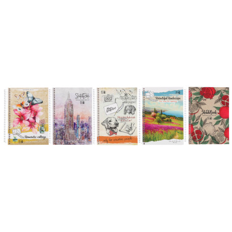 Скетчбук А5 (альбом) 80 листов, крем.бумага, 7БЦ, глянц. ламинация, блок 80 г/м2, спираль, в ассорти