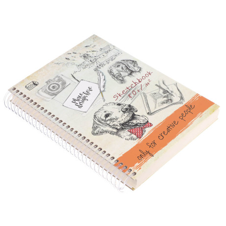 Скетчбук А5 (альбом) 80 листов, крем.бумага, 7БЦ, глянц. ламинация, блок 80 г/м2, спираль, в ассорти