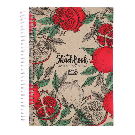 Скетчбук А5 (альбом) 80 листов, крем.бумага, 7БЦ, глянц. ламинация, блок 80 г/м2, спираль, в ассорти