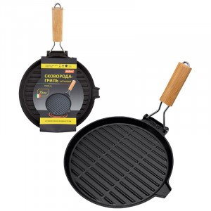 Сковорода-гриль Mallony PADELLA, круглая, d=26см, деревянная складная ручка, чугун 985059