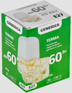GENERICA св-к баня/сауна НПБ 450-7 IP54 60W 130° 114x150x114 керам.осн,термостек,угол,мрам TERMA