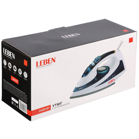 LEBEN Утюг с отпаривателем 2400 Вт, подошва - керамическое покрытие, синий