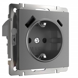 Werkel мех. роз. СУ 1 мест. 16А, земля, шторки, USB A+C(3А,5,9,12В)(графит матовый) W1171764 a063106