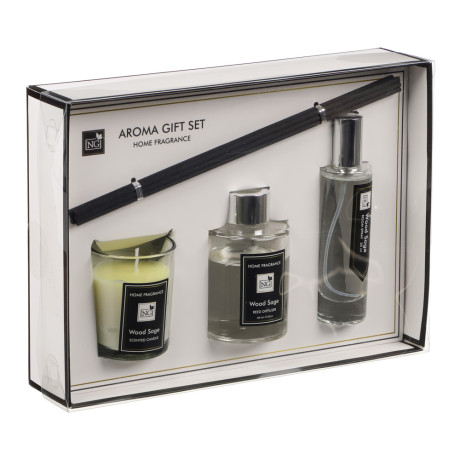 NEW GALAXY Набор Home ароматизатор-диффузор, спрей и свеча, 60, 30мл 50г wood sage,white flower,pear
