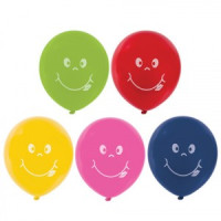 Шары воздушные ЗОЛОТАЯ СКАЗКА, 12" (30 см), КОМПЛЕКТ 5 штук, ассорти 5цв., с рисунком "Смайл", пакет