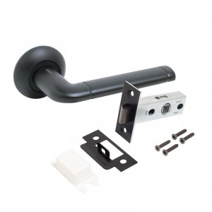 Комплект для двери АЛЛЮР АРТ ПОЛО BL+L45-8 BL (15150/S45) мат. черный(ручка и защелка)блистер (20)