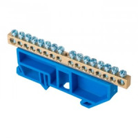 EKF Шина N "Ноль" (нул.) N 6x9мм 16 отверстий латунь 2 синих угловых изолятора PROxima sn0-2-63-16