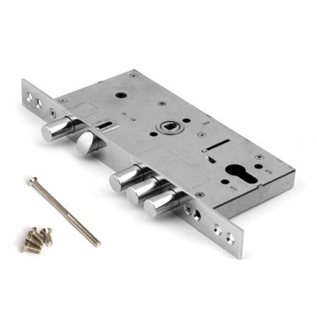 Замок врез Т-50-C-CR Apecs Хром (межос-85мм, б/цилиндра, с задвижкой)  \12