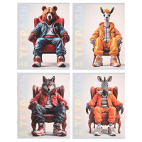 ClipStudio Тетрадь 48л. в клетку, офсет, обл. мел.картон, скрепка, выб лак, "Звери в креслах" 4 диз.