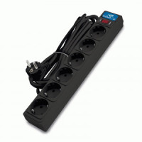 DOMTOK Сетевой фильтр (удл.) ПВС 3х1 6роз. 5м 10А черный земля,выкл, автомат (15!) 2523