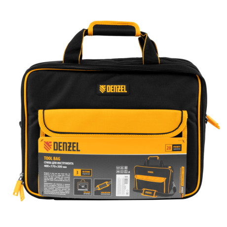Сумка для инструмента, 400х170х300 мм, 3 отделения, 28 карманов, наплечный ремень Denzel