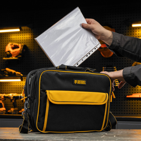 Сумка для инструмента, 400х170х300 мм, 3 отделения, 28 карманов, наплечный ремень Denzel