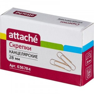 Скрепки Attache 28 мм., золотистые металлические 100 шт. в карт.уп. 636784
