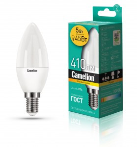 Camelion Свеча E14 5W(410lm 220°) 3000K 2K матов. 106x38 пластик LED5-C35/830/E14