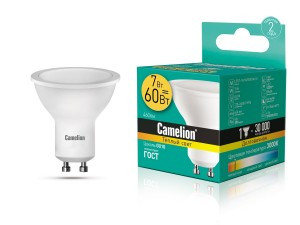 Camelion GU10 220V 7W(460lm 100°) 3000K 2K матов. 55x50 пластик LED7-GU10/830/GU10