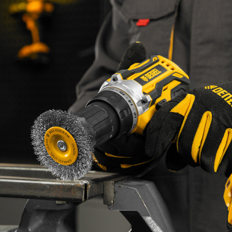 Щетка для дрели, 75 мм, Плоская, со шпилькой, нержавеющая витая проволока Denzel