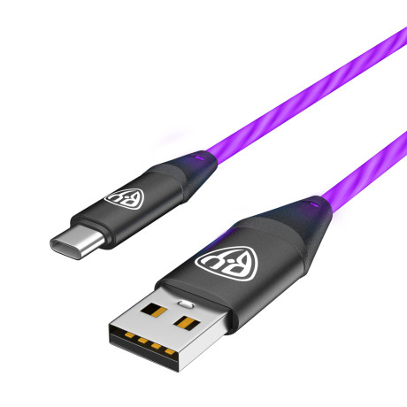 BY Кабель для зарядки Светящийся Type-C, 1м, 2.4А, Быстрая зарядка, подсв.фиолетовая, Герои, КОНЁК