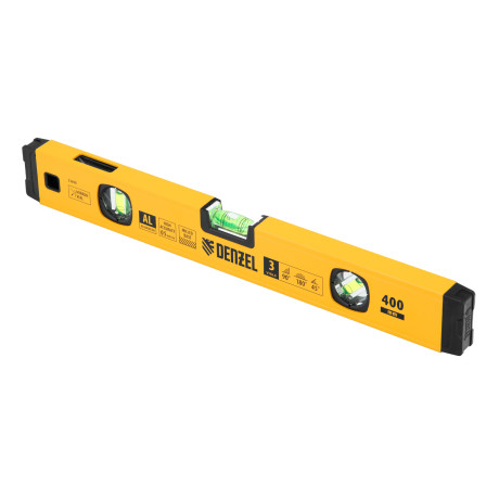 Уровень алюминиевый, магнит., фрезерованный, 3 глазка (1 зеркал.) 0,5 мм/м, 400 мм Denzel