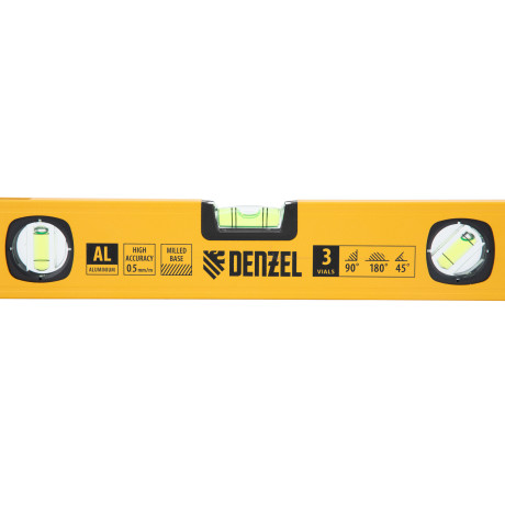 Уровень алюминиевый, магнит., фрезерованный, 3 глазка (1 зеркал.) 0,5 мм/м, 400 мм Denzel