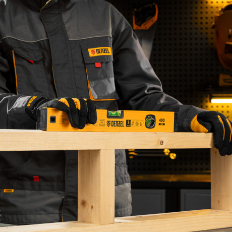 Уровень алюминиевый, магнит., фрезерованный, 3 глазка (1 зеркал.) 0,5 мм/м, 400 мм Denzel