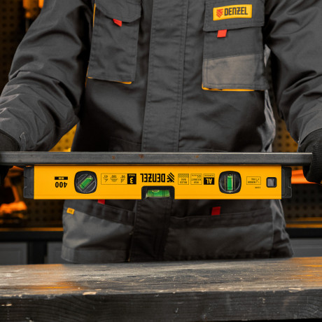 Уровень алюминиевый, магнит., фрезерованный, 3 глазка (1 зеркал.) 0,5 мм/м, 400 мм Denzel