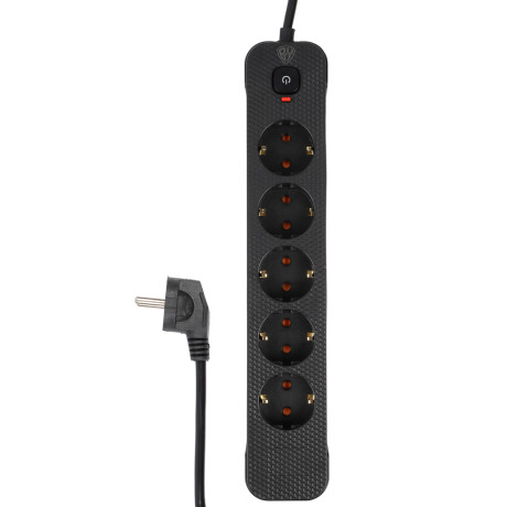 Удлинитель 5 гнезд 3м, BY, с зазем. с защитой от перегрузки с выкл. черный карбон сеч провода 1мм