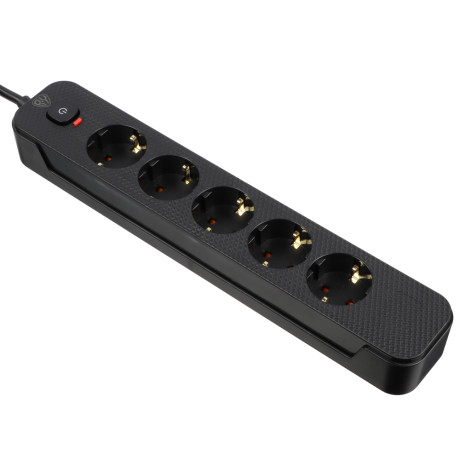 Удлинитель 5 гнезд 3м, BY, с зазем. с защитой от перегрузки с выкл. черный карбон сеч провода 1мм