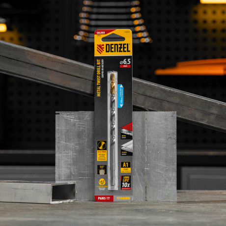 Сверло спиральное по металлу 6,5 х 148 мм, Р6М5, Golden Tip, удлиненное Denzel