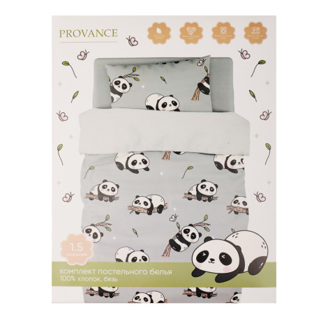 PROVANCE Панда Комплект постельного белья 1,5 (3 предмета), бязь, 100% хлопок