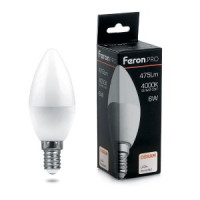 Feron.PRO свеча C37 E14 6W(490lm) 6400K 6K матовый 100x37 OSRAM LED LB-1306 38046