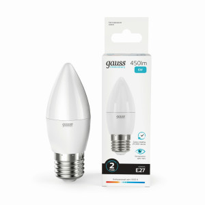 Gauss Elementary лампа Свеча E27 6W(450lm) 4100K 4K 100x37 матовая, пластик/алюм. 33226