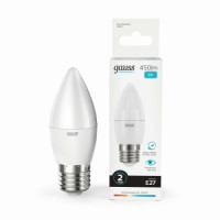 Gauss Elementary лампа Свеча E27 6W(450lm) 4100K 4K 100x37 матовая, пластик/алюм. 33226