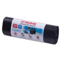 Мешки д/мусора 120 л, черные, в рулоне 10 шт., ПНД, 14 мкм, 70х110 см (±5%), стандарт, ЛАЙМА, 601385