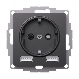 Systeme Electric AtlasDesign мех. роз. СУ 1 мест. 16А+2хUSB A+A, 5В/2,4А 2х5В/1,2А БАЗАЛЬТ ATN001430