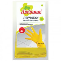 Перчатки хозяйственные латексные ЛЮБАША ЭКОНОМ, МНОГОРАЗОВЫЕ, хлопчатобумажное напыление, размер XL
