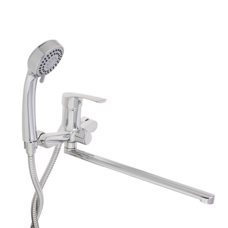 RAIN Смеситель для ванны Обсидиан, прямой излив 35см, душ. набор, картридж 35мм, латунь, хром