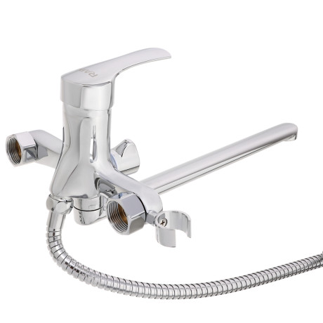 RAIN Смеситель для ванны Обсидиан, прямой излив 35см, душ. набор, картридж 35мм, латунь, хром