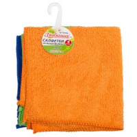 Салфетки д/уборки, КОМПЛЕКТ 4 шт., микрофибра, 25х25 см (2 универсальные, 2 д/кухни), ЛЮБАША, 603936