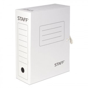 Папка архивная с завязками, микрогофрокартон, 100 мм, до 900л., белая, STAFF, 128874