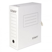 Папка архивная с завязками, микрогофрокартон, 100 мм, до 900л., белая, STAFF, 128874